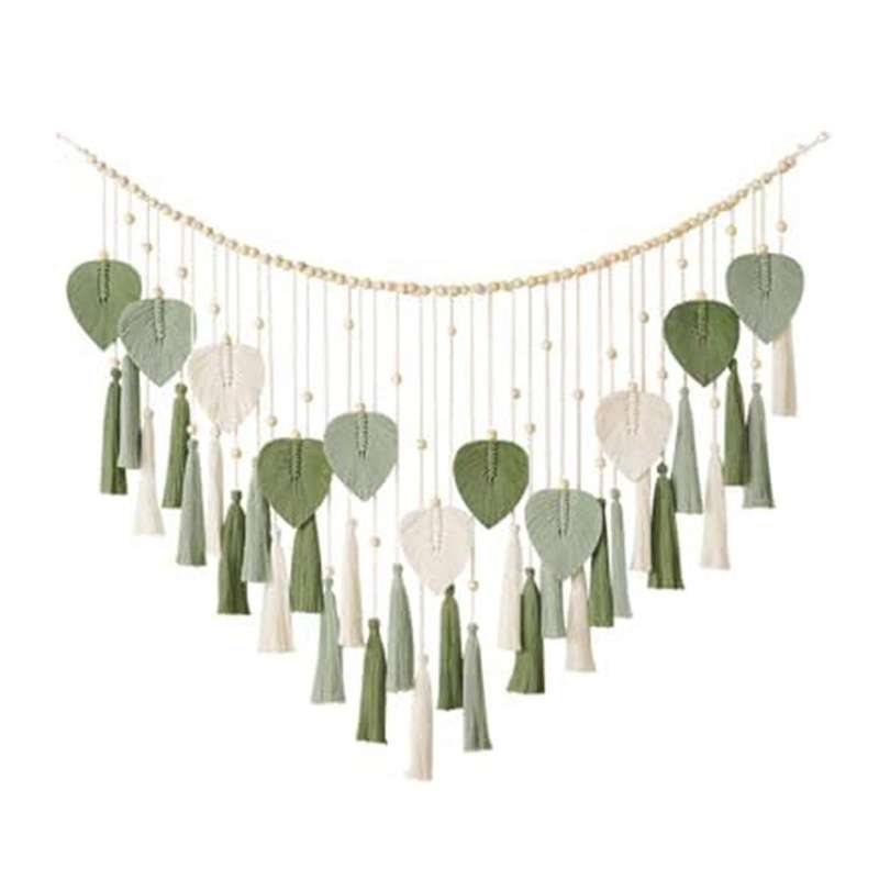 Macrame Wall Hanging Leaves- Chic Feather Boho Wall Decor Wowen Wall Art Leaf Tassels Tapestry for H