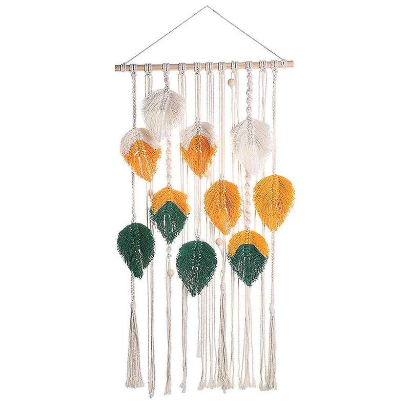 Macrame Wall Hanging Tapestry Feather Boho Wall Art Decor Chic Handmade Woven Leaf Tassels for Apar