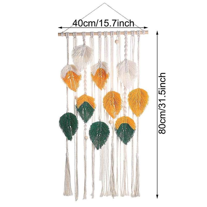 Macrame Wall Hanging Tapestry Feather Boho Wall Art Decor Chic Handmade Woven Leaf Tassels for Apar