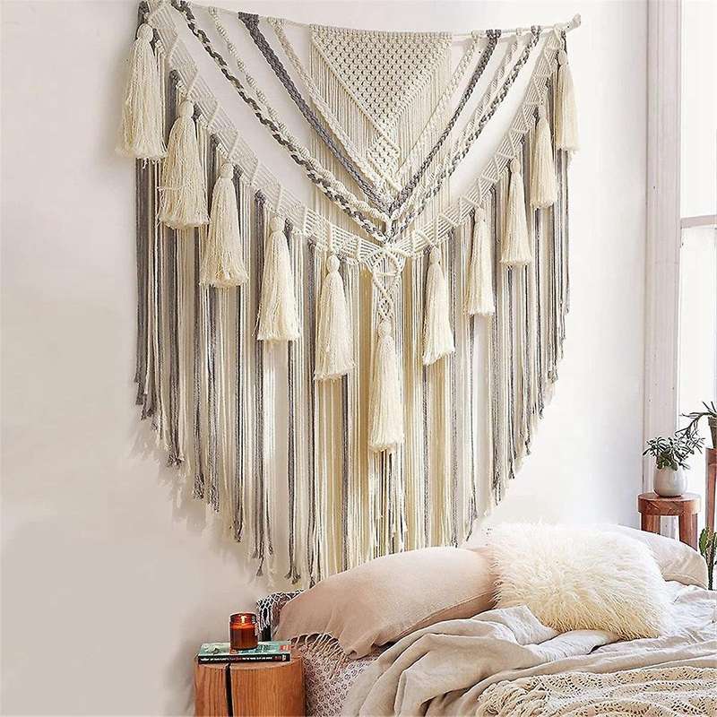 Macrame Wall Hanging, Macrame Tapestry Wall Art, Boho Woven Yarn Tapestry, Above Bed Wall Decor for