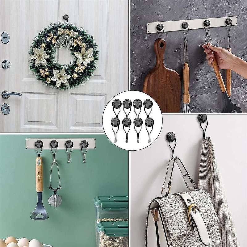 Magnetic Hooks Heavy Duty,hanging 60lbs Black Magnetic Hooks for Grill, Cruise Cabins, Refrigerator,