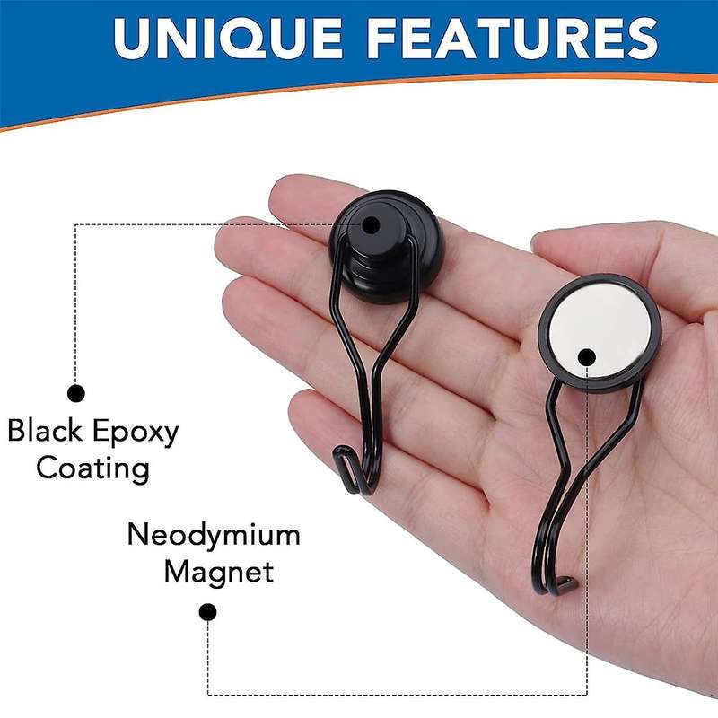 Magnetic Hooks Heavy Duty,hanging 60lbs Black Magnetic Hooks for Grill, Cruise Cabins, Refrigerator,