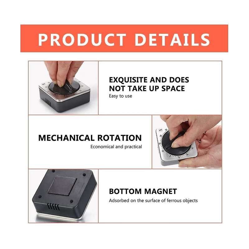 Magnetic Kitchen Timer, Adsorbable Mechanical Egg Timer Made Of Stainless Steel, 60 Timing,for Cook