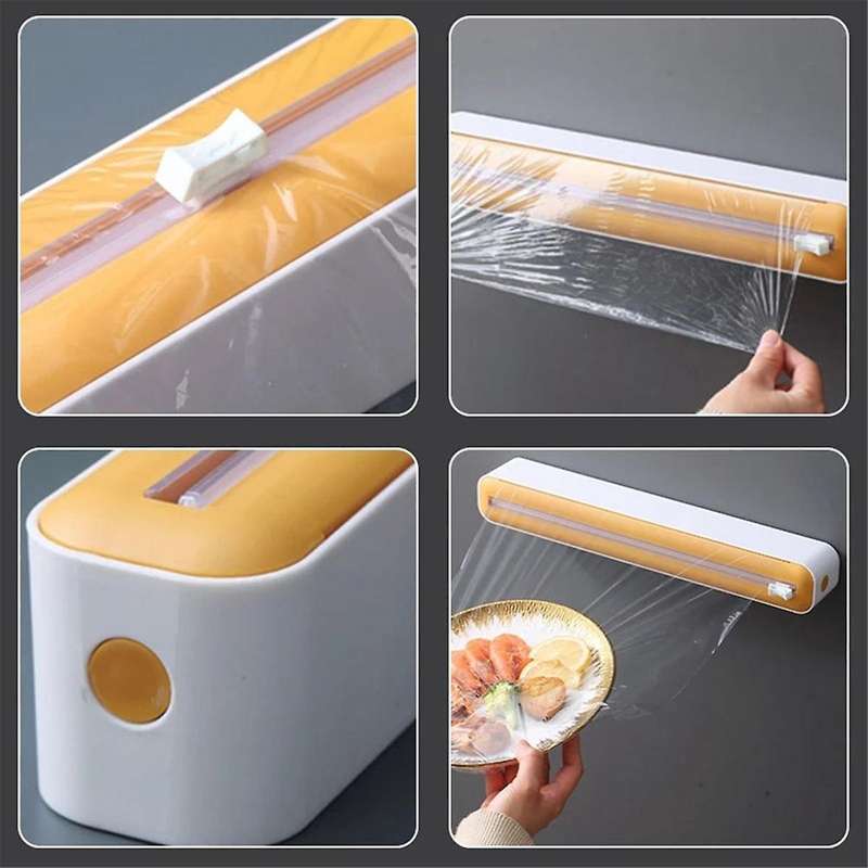 Magnetic Refillable Plastic Wrap Dispenser with Cutter, Tin Aluminum Foil Dispenser Cutter, Film Wra