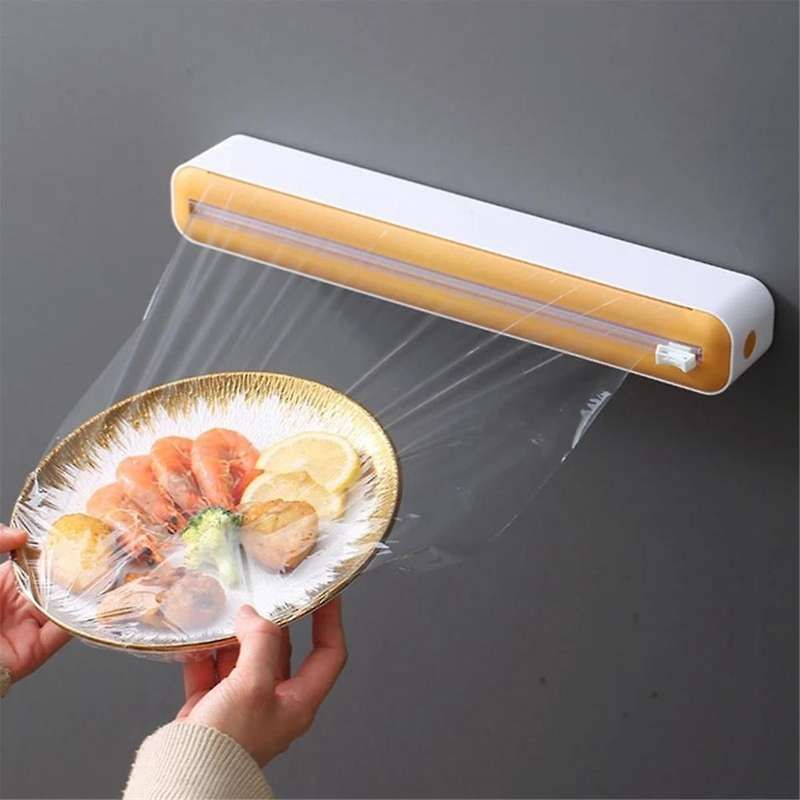 Magnetic Refillable Plastic Wrap Dispenser with Cutter, Tin Aluminum Foil Dispenser Cutter, Film Wra