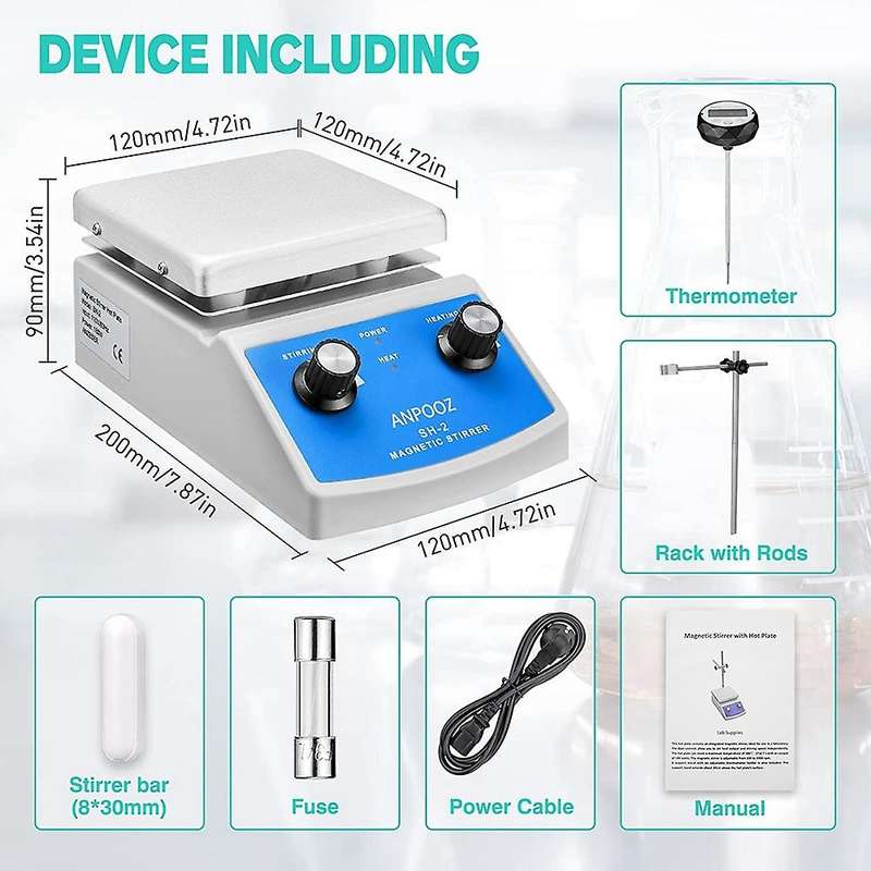 Magnetic Stirrer Hot Plate with Thermometer,2000ml Mixing Capacity Magnetic Hotplate Stirrer with St
