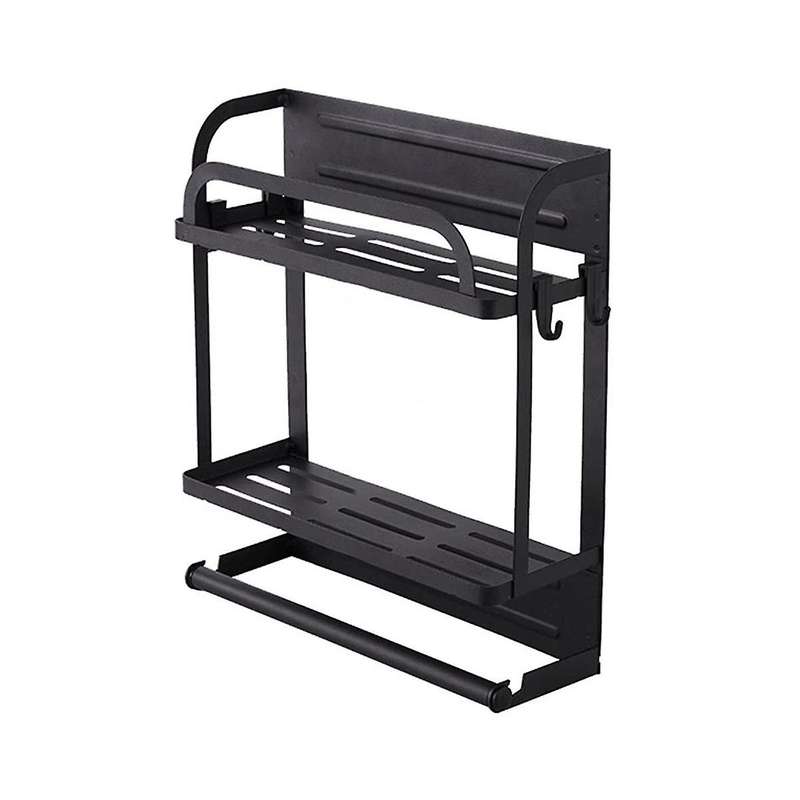 Magnetic Spice Rack Organizer 2 Tier Refrigerator Storage Shelf with Paper Towel Holder and Removabl