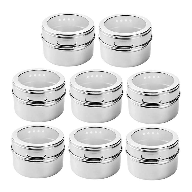 Magnetic Spice Tins 8pcs,stainless-steel Magnetic Spice Container Magnetic Spice Jars Easy to Clean
