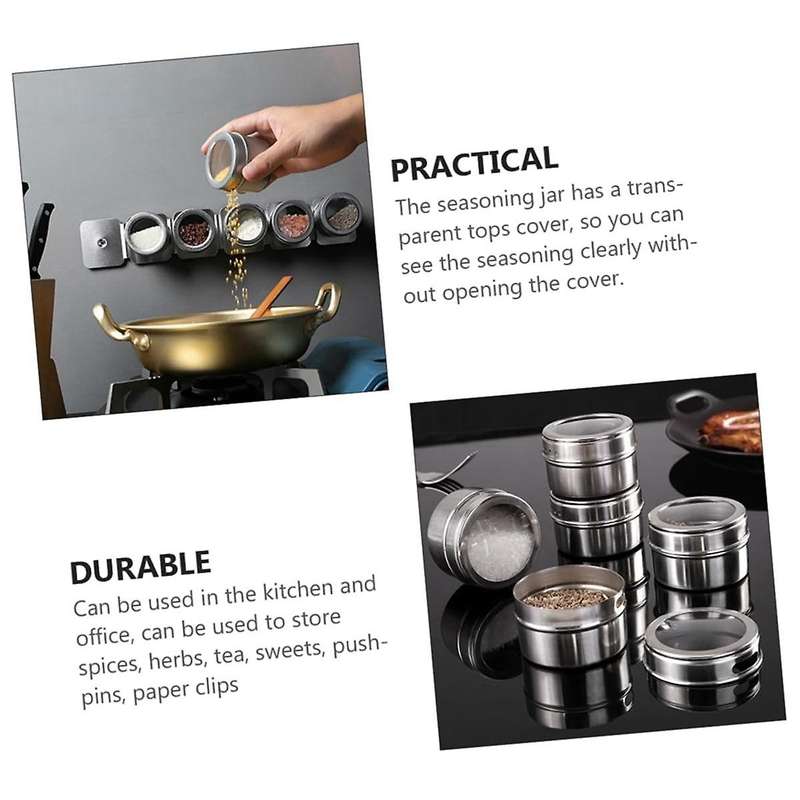 Magnetic Spice Tins 8pcs,stainless-steel Magnetic Spice Container Magnetic Spice Jars Easy to Clean