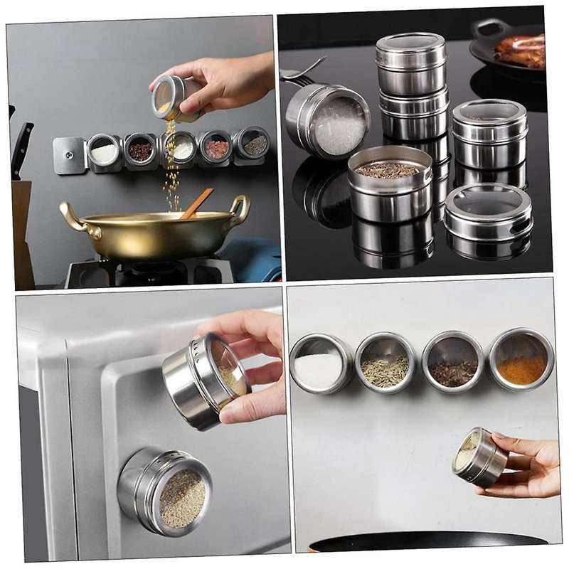 Magnetic Spice Tins 8pcs,stainless-steel Magnetic Spice Container Magnetic Spice Jars Easy to Clean