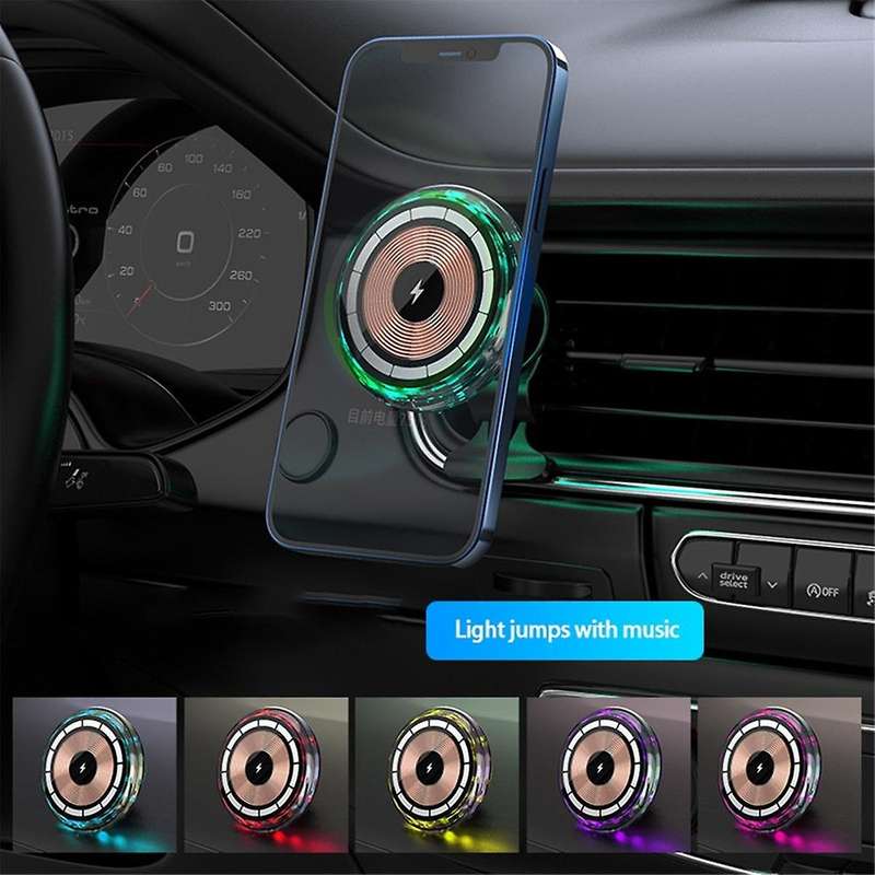 Magnetic Wireless Mount Charger, Magnetic Phone Holder Fast Charging Wireless Car Charger with RGB L