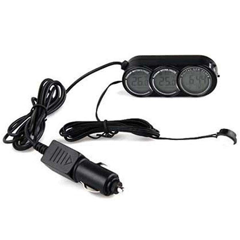 12v-24v Auto Car Lcd Digital Inside Outside Clock Thermometer Gauge