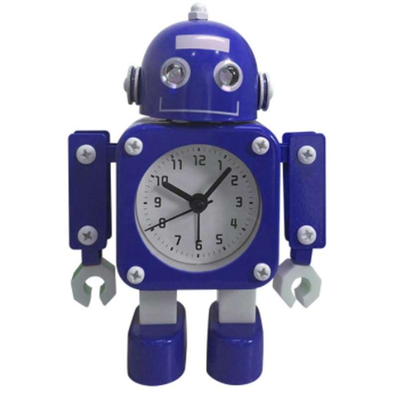 Metal Child Boy Learning Cartoon Robot Mute Small Alarm Clock Blue