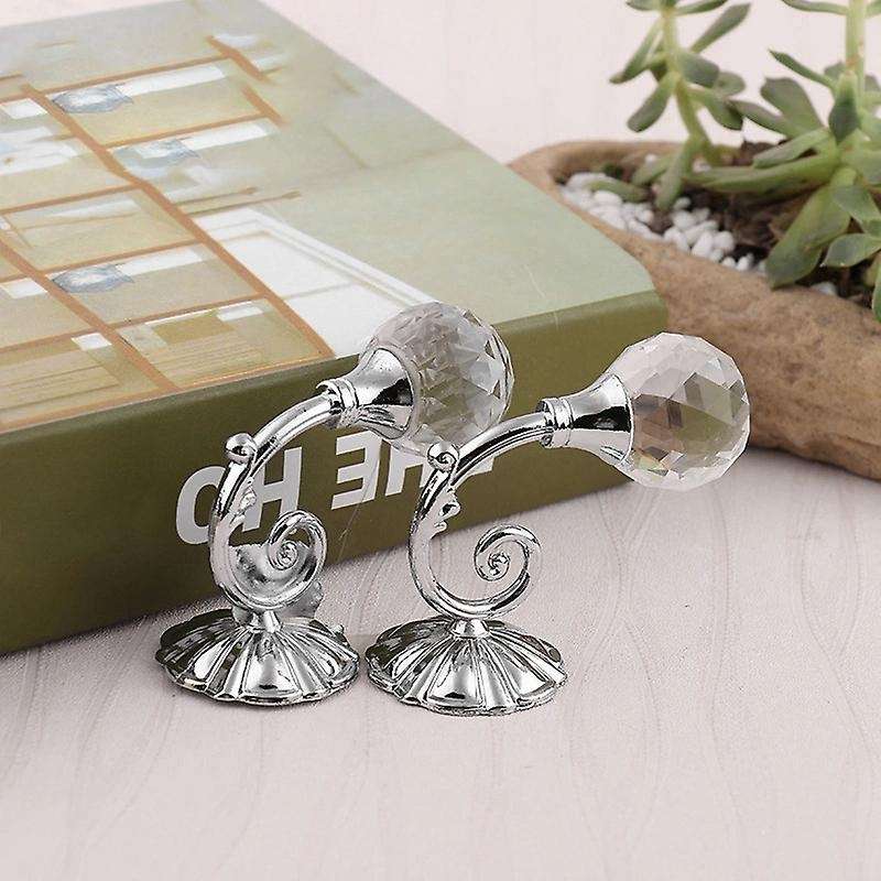 4 Pcs Clear Crystal Wall Mounted Tassel Curtain Tieback Hook (silver)