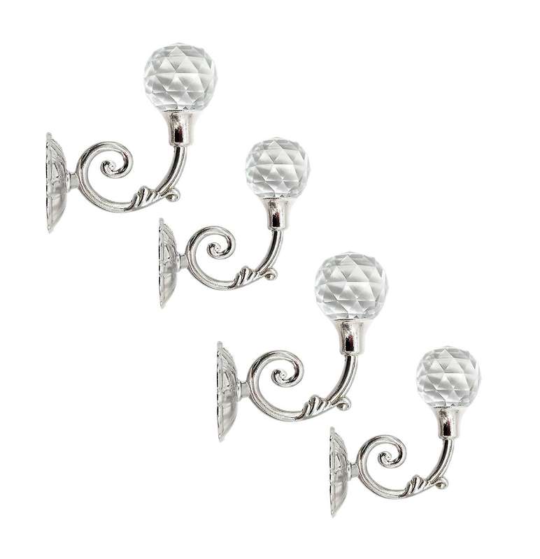 4 Pcs Clear Crystal Wall Mounted Tassel Curtain Tieback Hook (silver)