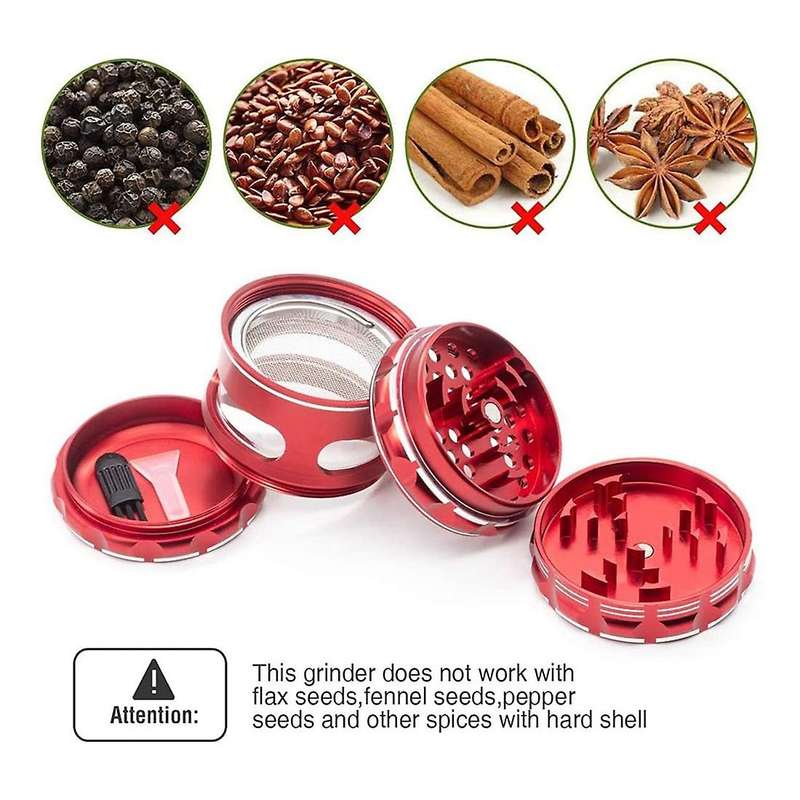 4 Part Metal Herb Grinder Large Spice Grinder Red