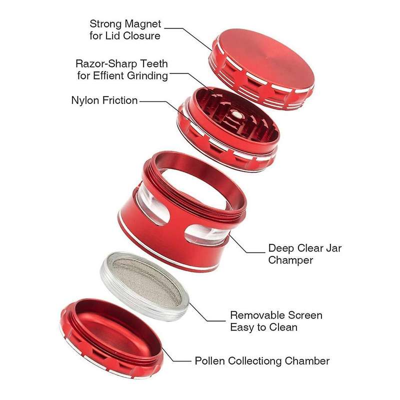 4 Part Metal Herb Grinder Large Spice Grinder Red