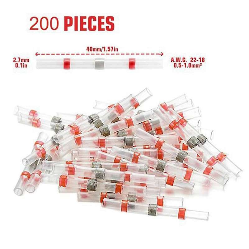 200pcs Awg 22-18 Solder Wire Connectors Heat Shrink Butt Connectors