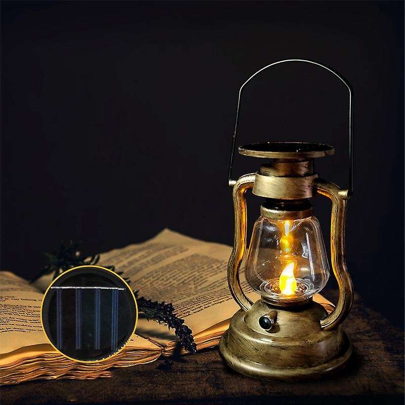 Retro Solar Hanging Candle Oil Lamp Garden Yard Lighting-gold