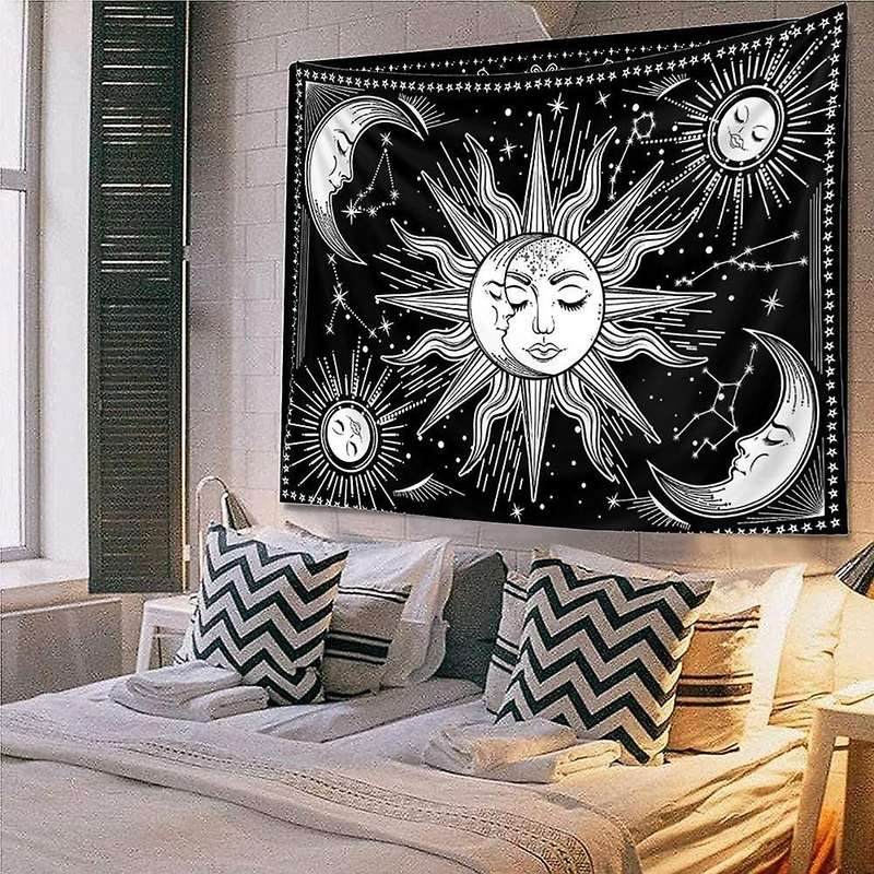 Sun and Moon Tapestry Black and White Tapestry Living Room Bedroom,c