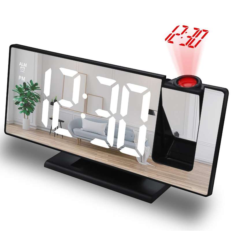 Digital Projection Alarm Clock 7.3 Inch Led Clock for Bedroom Black