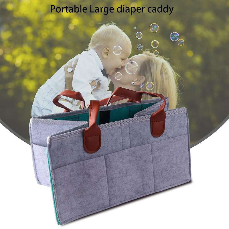 Baby Diaper Caddy Organizer Portable Nursery Diaper Storage,gray+blue