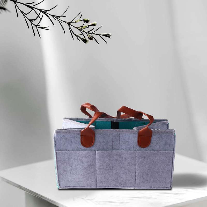 Baby Diaper Caddy Organizer Portable Nursery Diaper Storage,gray+blue