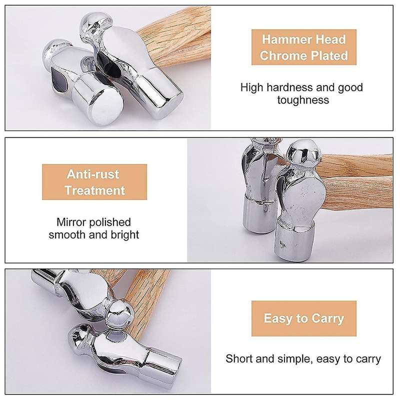 2pcs Ball Peen 4oz Metal Jewelry Hammer Dual-sided 15.5cm/6.1inch