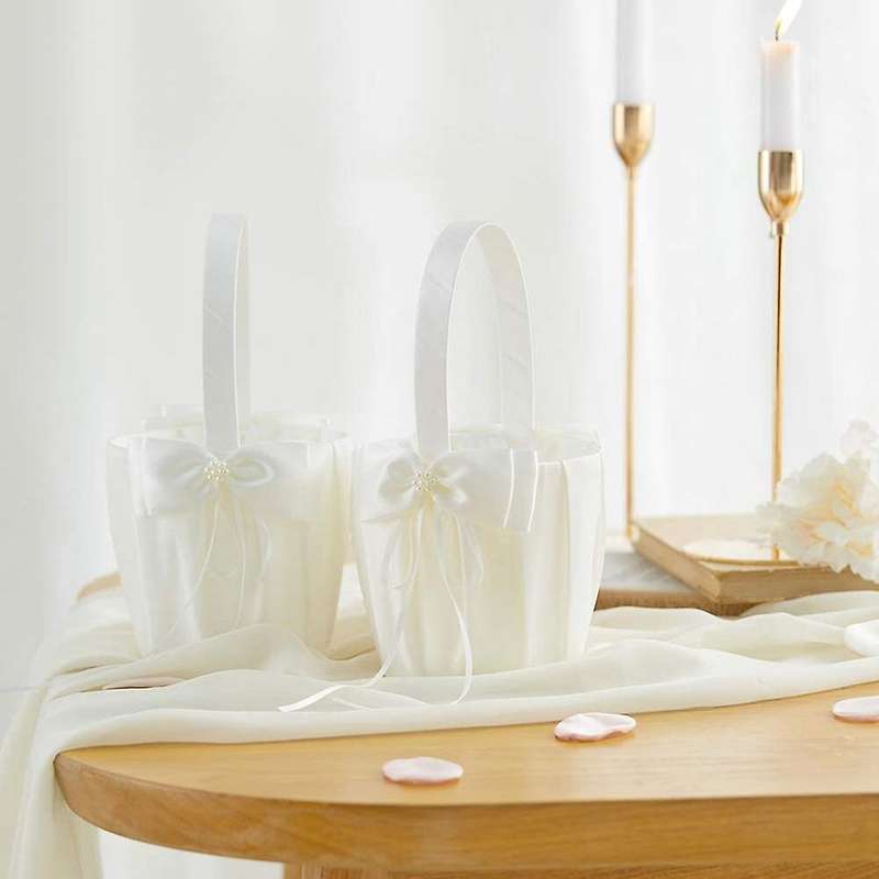 2pcs Flower Girl Baskets for Wedding Cute Rose Flower Girl Basket