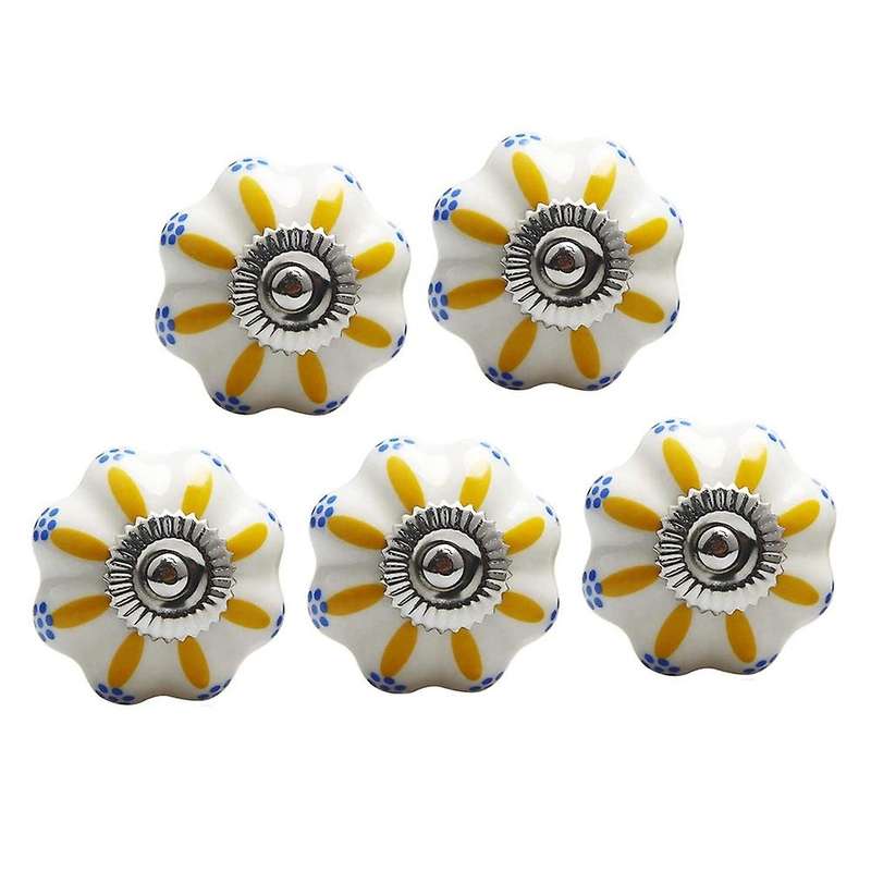 Ceramic Painted Cupboard Knobs Floral Decorative Drawer Knobs,5 Pack