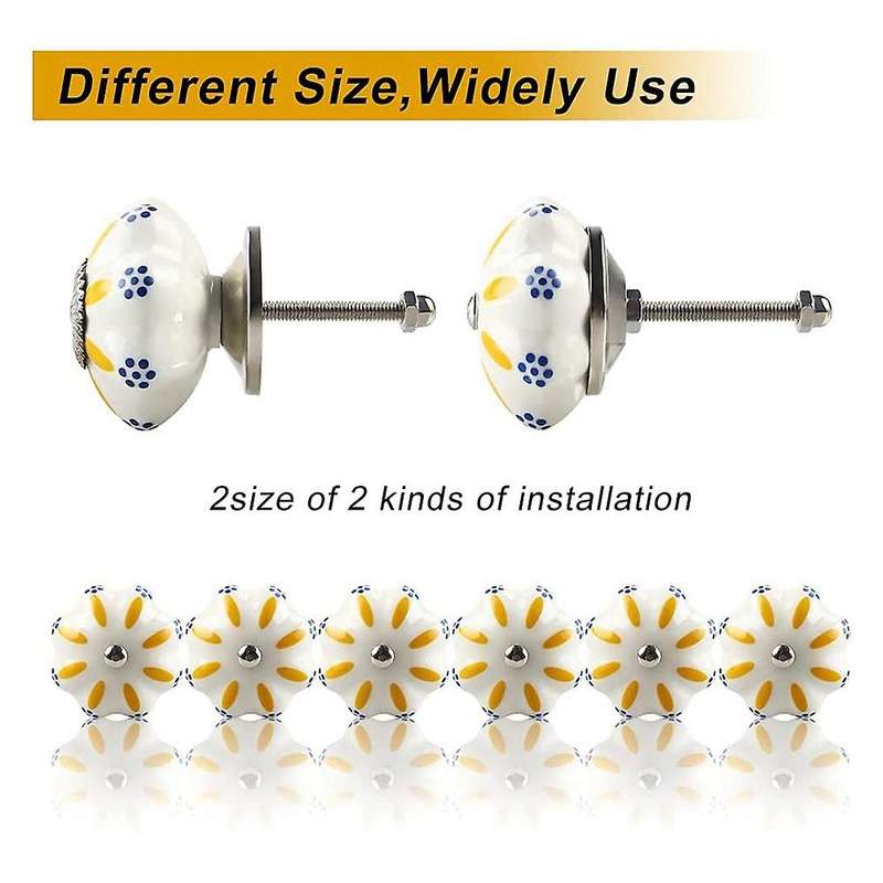 Ceramic Painted Cupboard Knobs Floral Decorative Drawer Knobs,5 Pack