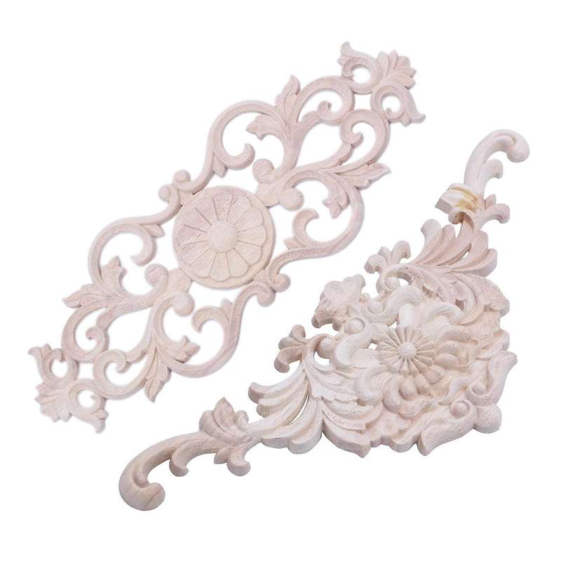 1x Rubber Wood Carved Applique Furniture Craft Decor 38*15*1.2cm