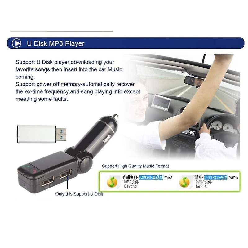 Bc06 Car Mp3 Player Adapter with Lcd Display Dual Usb Car Charger