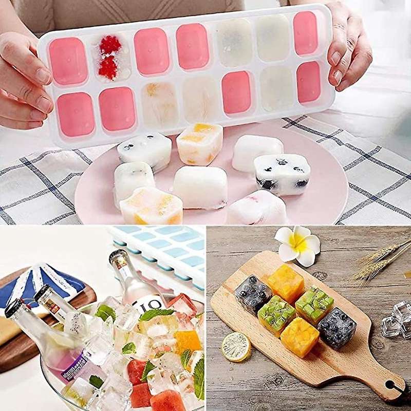 4 Pcs Ice Square Trays, Easy-release Silicone 14-ice Tray