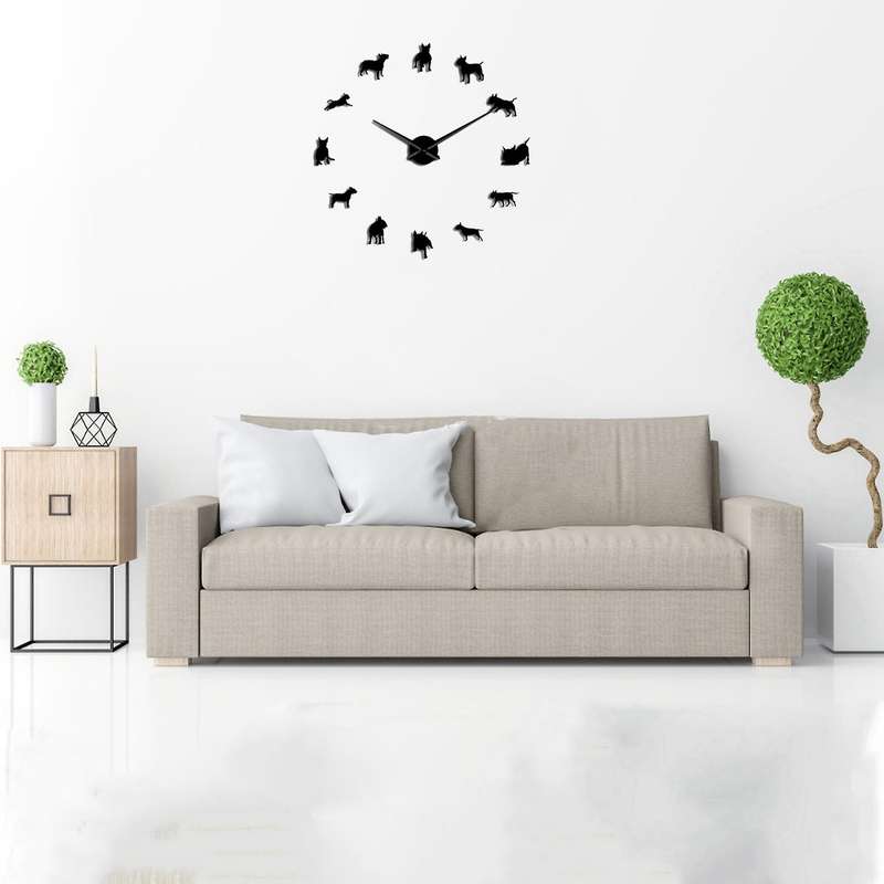 Bull Terrier Dog Wall Art Diy Large Wall Clock Dog Clock Watch Black