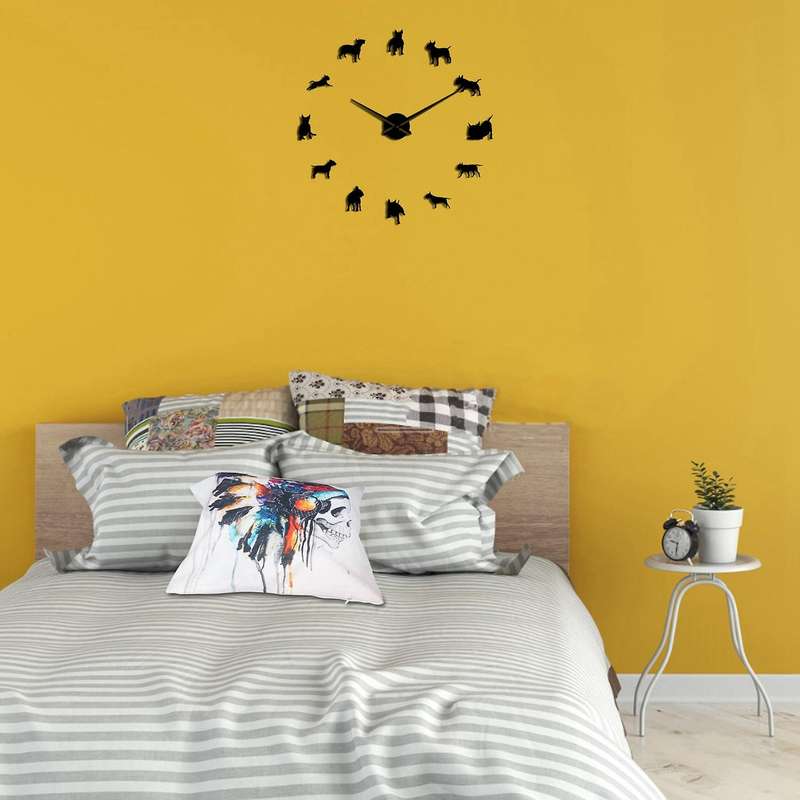 Bull Terrier Dog Wall Art Diy Large Wall Clock Dog Clock Watch Black