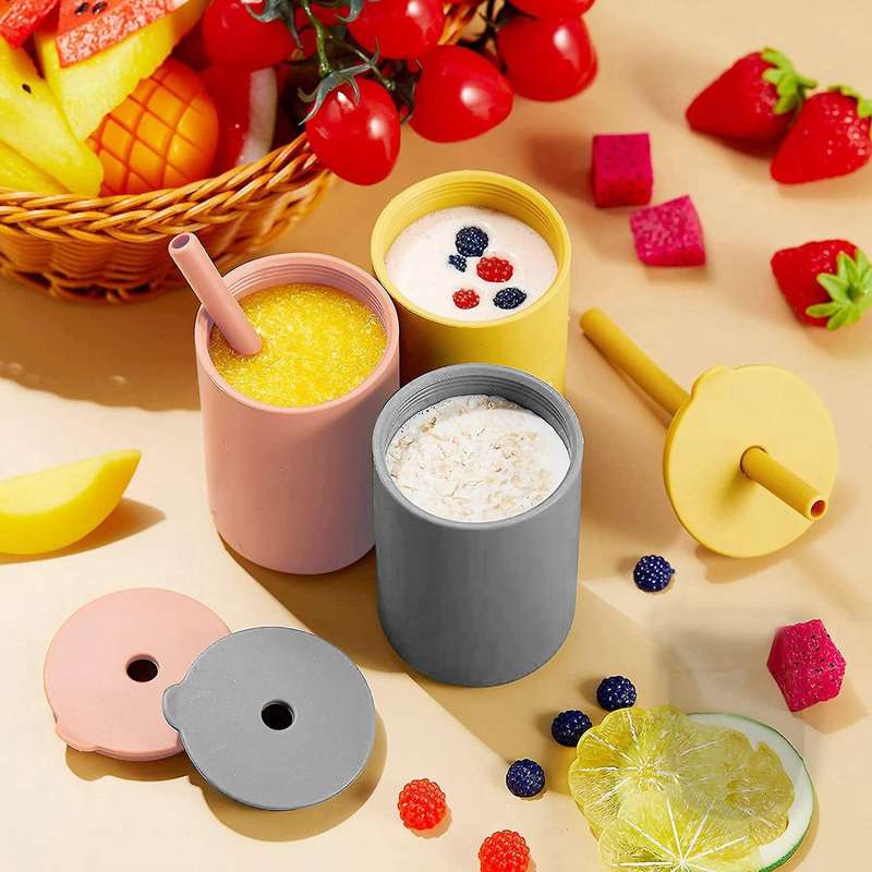 2x Toddler Cup Kids Silicone Training Cup with Straw (brown)