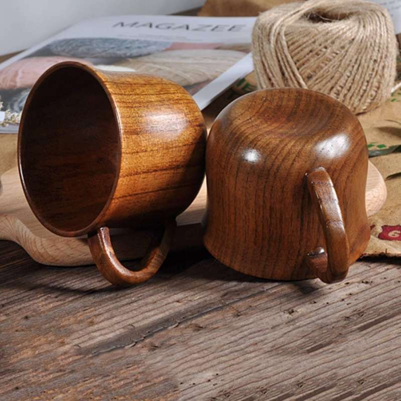 2x Mug, High Quality Natural Solid Wood Teacup, Vintage Teacup, 175ml