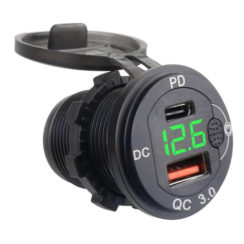 Car Charger Adapter Pd Qc 3.0 Dual Port Led Display Voltage Measure B