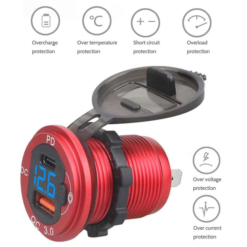 Car Charger Adapter Pd Qc 3.0 Dual Port Led Display Voltage Measure B