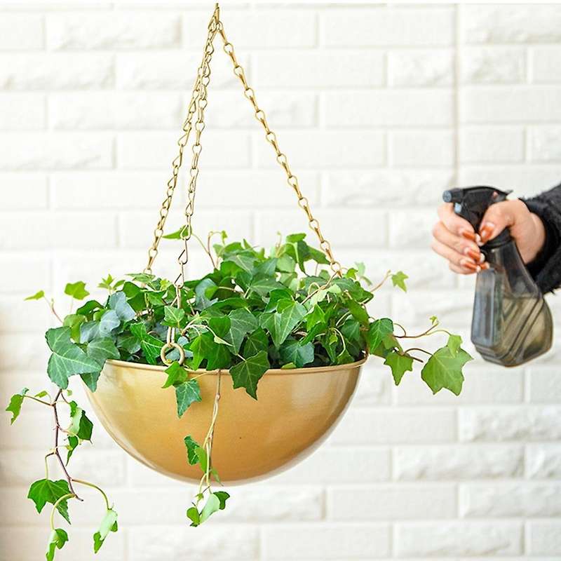 Metal Hanging Flower Pot Chain Hanging Planter Basket Flower Vase, V