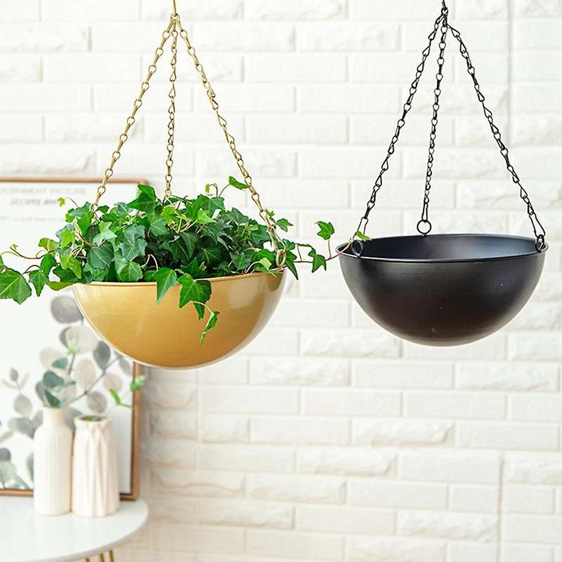 Metal Hanging Flower Pot Chain Hanging Planter Basket Flower Vase, V