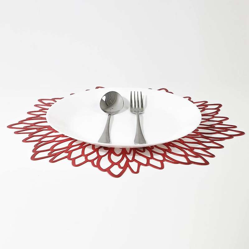 Table Mat Hibiscus Flower Bronzing Pvc Placemat Red 6 Pieces
