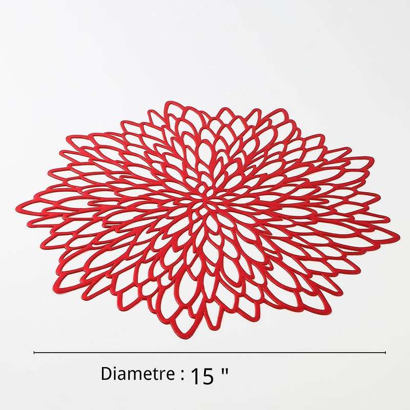 Table Mat Hibiscus Flower Bronzing Pvc Placemat Red 6 Pieces