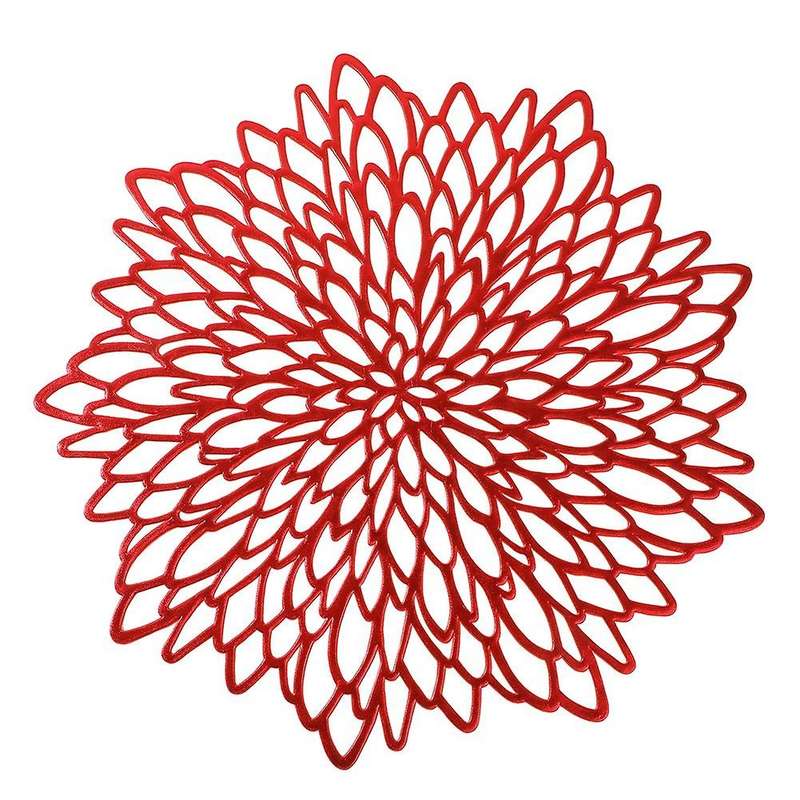 Table Mat Hibiscus Flower Bronzing Pvc Placemat Red 6 Pieces
