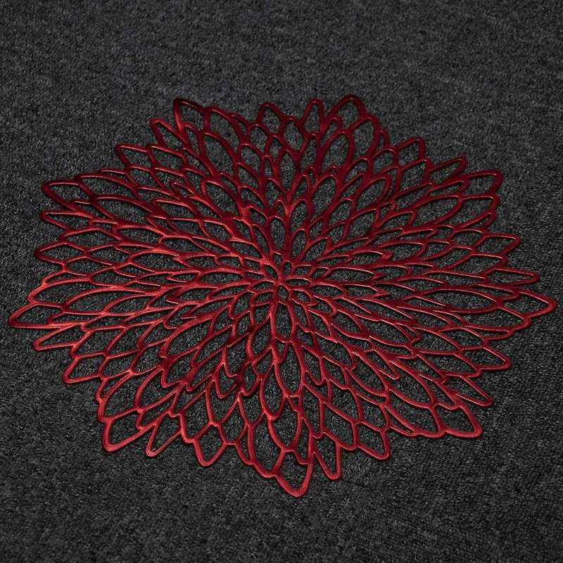 Table Mat Hibiscus Flower Bronzing Pvc Placemat Red 6 Pieces