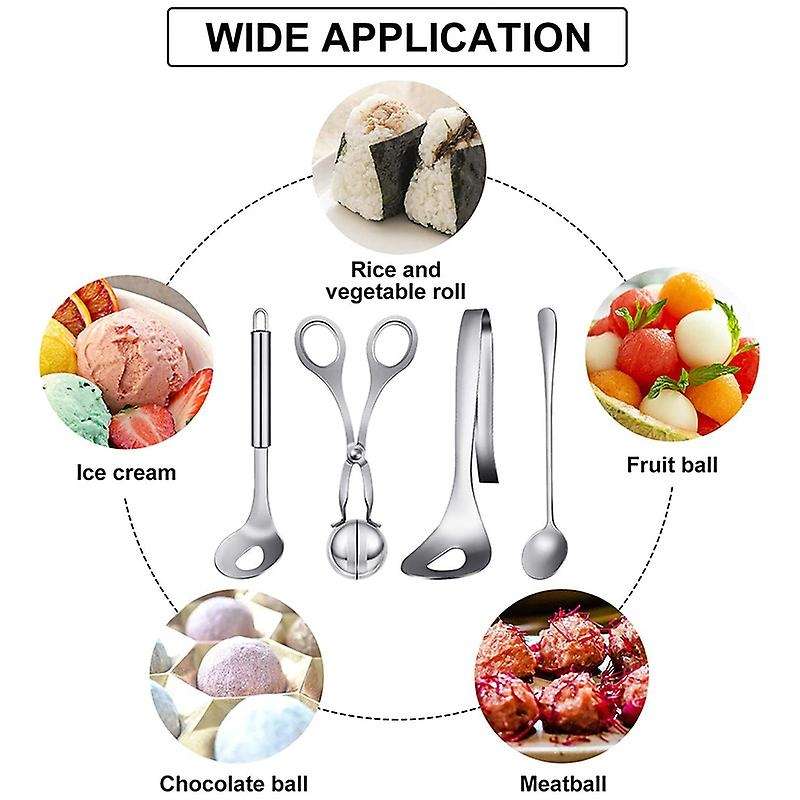 4-piece Meatball Spoon Stainless Steel Long Handle Meatball Mould