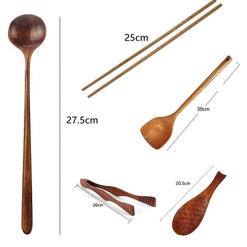 Wooden Cooking Utensils with Spatula Food Tongs Spoon Chopstick