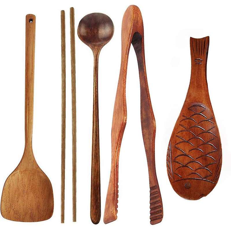 Wooden Cooking Utensils with Spatula Food Tongs Spoon Chopstick
