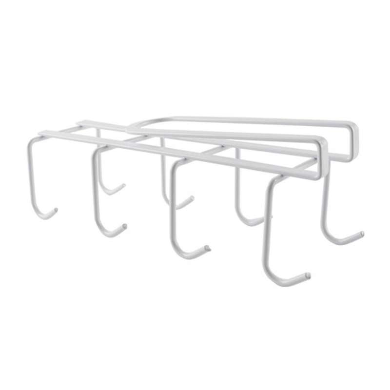 Cup Hook Under Cabinet with 8 Hooks Mug Rack Holder Storage (white)